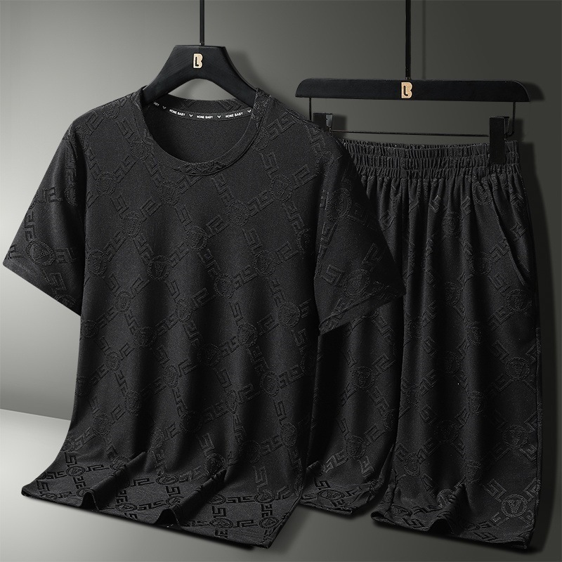 Verano nuevo hielo rápido secado juego deportivo hombre jacquard pantalones cortos juveniles casuales manga corta juego hombre para correr