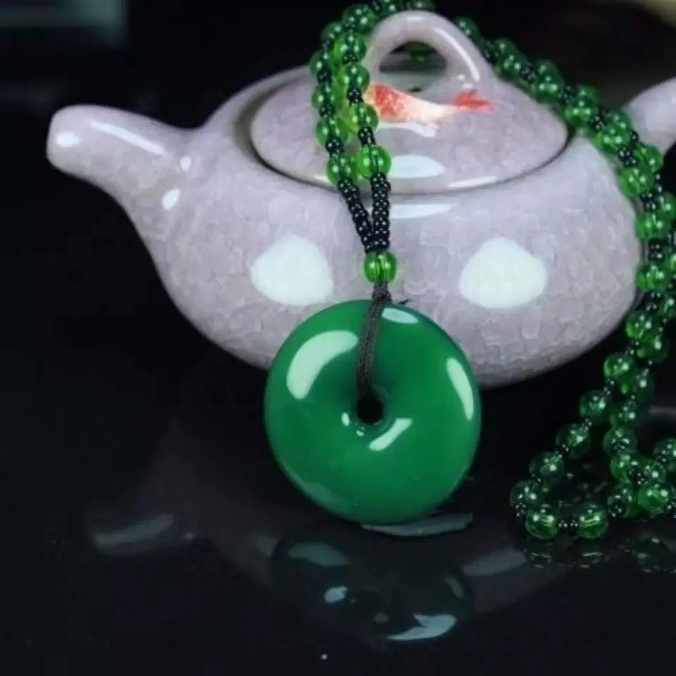 仿玉石平安扣吊坠圆扣挂件男女款毛衣链吊坠高仿和田玉福利饰品