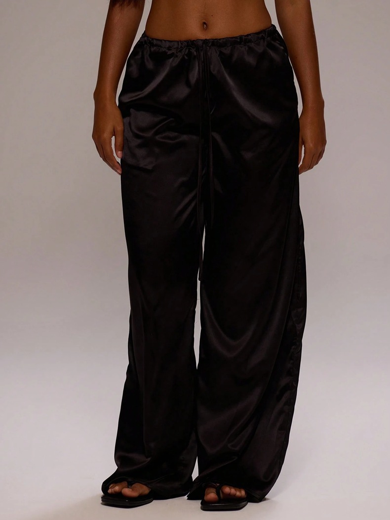 Women's Clothing Women's Trendy Satin Casual Pants Style Wide Leg Drawstring Trousers Loose Fit Spring For Formal & Casual For Women_ecoleips.com
