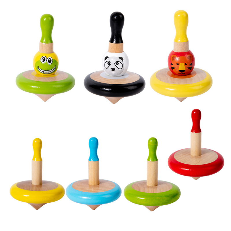 Weiweihu Interactive Top Set Selection de madera maciza resistente a golpes Emoticonos de animales Girar Puzzle Top Juguetes para niños
