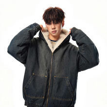 美式做旧cleanfit座山雕毛领连帽棉衣男潮牌冬季加厚牛仔棉服外套