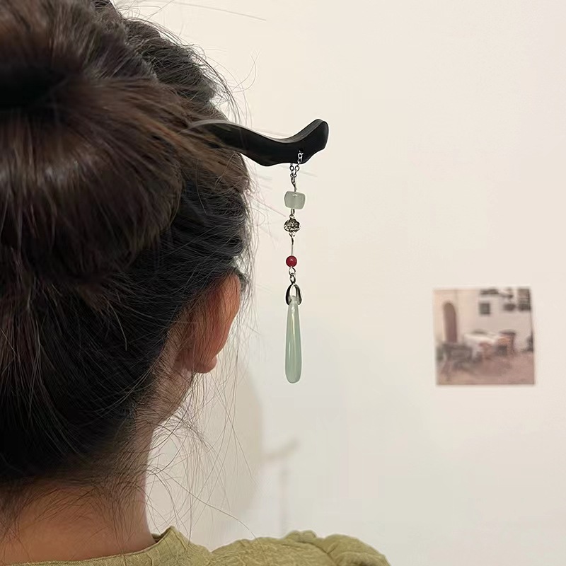 Carta de viento ~ Conjunto de horquilla Nueva horquilla de madera negra fría de estilo chino Accesorios para el cabello de temperamento clásico simple avanzado