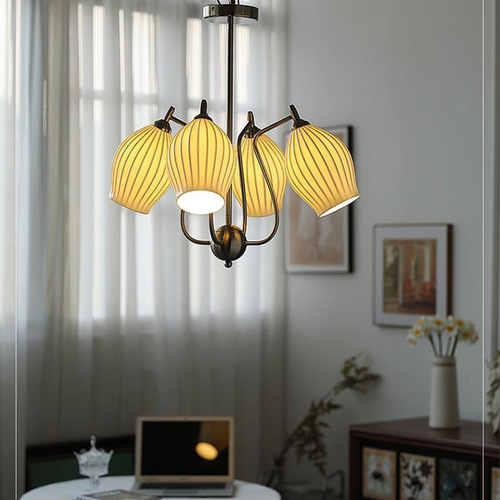 Full spectrum eye protection lamp French cream Bauhaus ceramic chandelier medieval living room bedroom main room dining room lamp