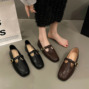 Korean style Mary Jane square toe single-layer shoes women's shoes 2023 new autumn low heel niche evening style small leather shoes for women