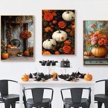 热销美式复古田园风秋季南瓜花卉客厅卧室挂画装饰无框画芯海报