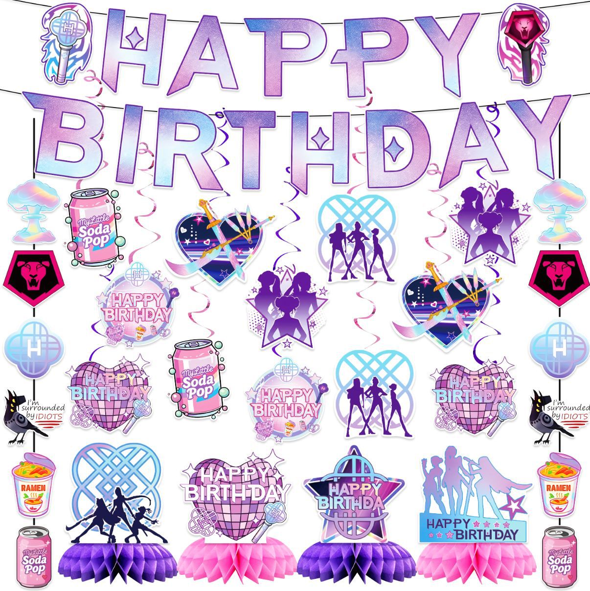New Purple Rock Birthday Party Decoration Supplies Arrangement Props Birthday Theme Party Supplies