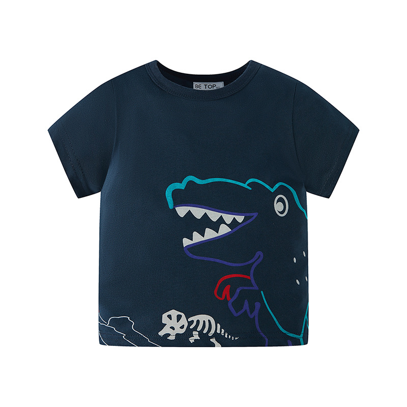 Estilo coreano sea Top Camiseta de manga corta para niños de dibujos animados de dinosaurio de algodón para niños de verano top de moda de una pieza de entrega