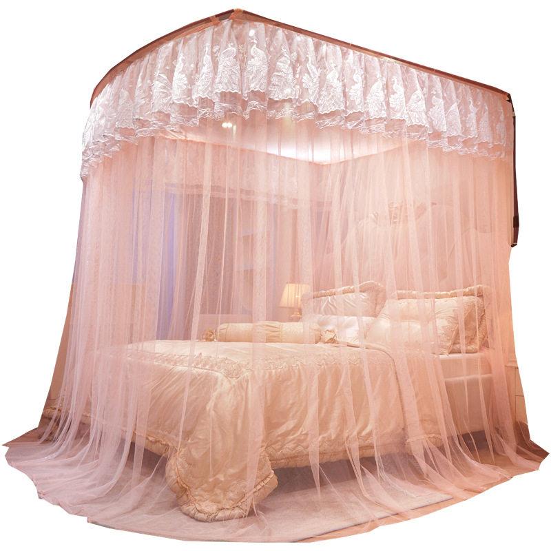 U-shaped telescopic palace mosquito net household princess wind floor-to-floor queen bed 1 meter 8 bed 1m5 with bold bracket installation-free