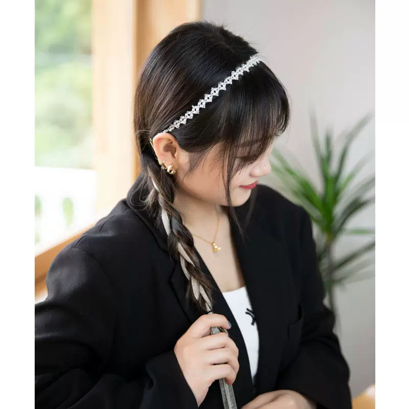 日韩甜美两用款珍珠发带发饰蝴蝶结绑发飘带网纱颈链批发甜美风