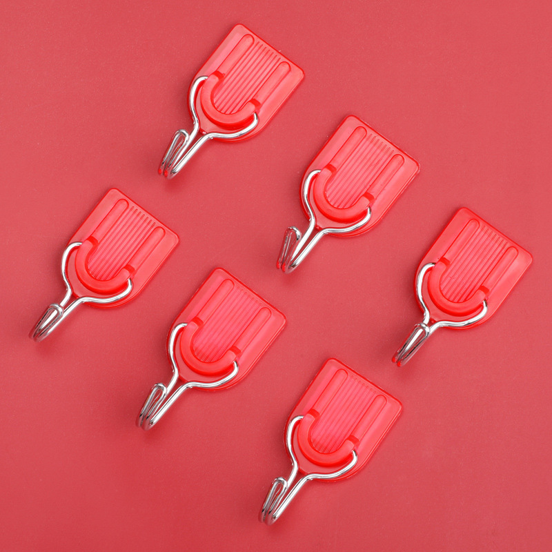 Red U-shaped small size plastic adhesive hook Chinese knot pendant storage hook festive adhesive hook door rear mini hook