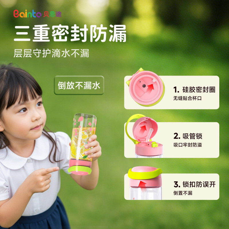 贝恩途新款tritan水杯带吸管便携塑料杯男女生高颜值杯子儿童水杯|undefined