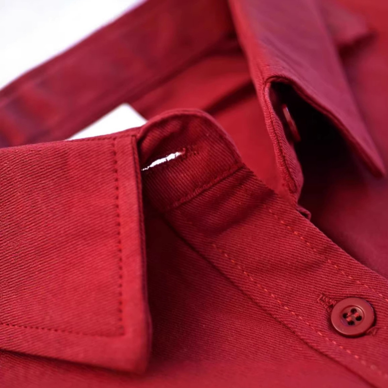 Simple Casual Style Angora Red Long-Sleeved Shirt for Women Heavyweight Pure Cotton Versatile Work Clothing Top Solid Color Shirt Jacket Simple Casual Style Angora Red Long-Sleeved Shirt for Women Heavyweight Pure Cotton Versatile Work Clothing Top Solid Color Shirt Jacket