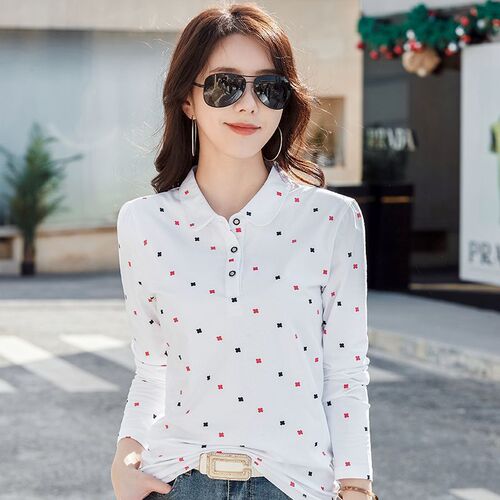 Cross-border spring new women's long-sleeve T-shirt with stylish collar polo shirt Korean version slim fit comfortable temperament base shirt