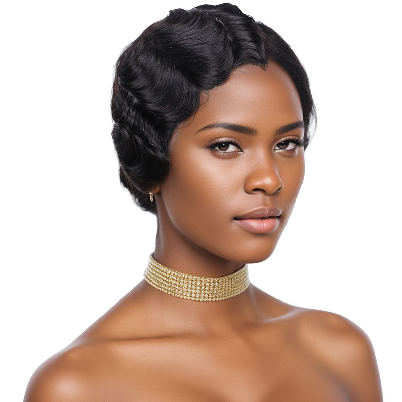 Chan Xiu Foreign Trade Cross-border Wig Real-life Hair Shanghai Retro Head Water Ripple Style Full-mechanism Short Hair Cover Chan Xiu Foreign Trade Cross-border Wig Real-life Hair Shanghai Retro Head Water Ripple Style Full-mechanism Short Hair Cover