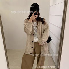 以时 25年秋冬新款毛衣V领软糯慵懒风针织开衫女中长款厚实外套