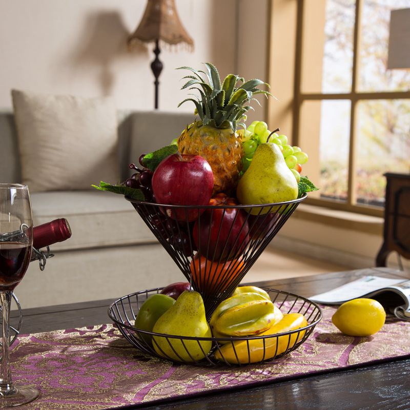 Plato de frutas de hierro forjado gancho de plátano sala de estar casera canasta de frutas de lujo ligera mesa de comedor dulces bocadillos plato
