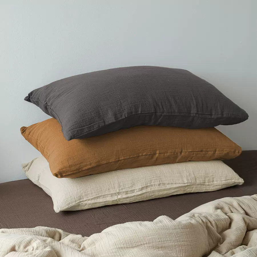 外贸拉链式枕套全棉双层皱皱纱枕头套跨境出口亚马逊德国站枕芯套