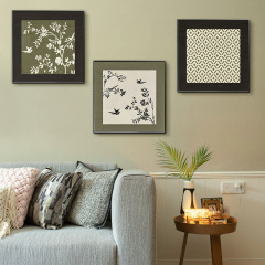 中古風法式復古三聯畫抽象客廳裝飾畫侘寂風藝術高級感餐廳壁畫