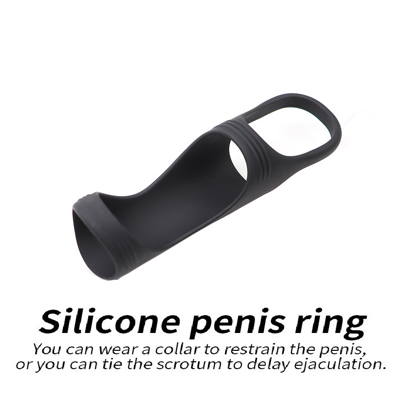 Silicone Locking Ring Condom Sleeve, Diamond Texture, Reusable Delay Aid, Black — detail image 2