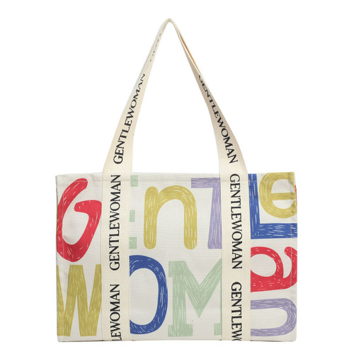 Colorful Letter Print Canvas Shoulder Bag Women Large Capacity Tote Bag Hand-held Shopping Bag Mommy Bag Cross-border