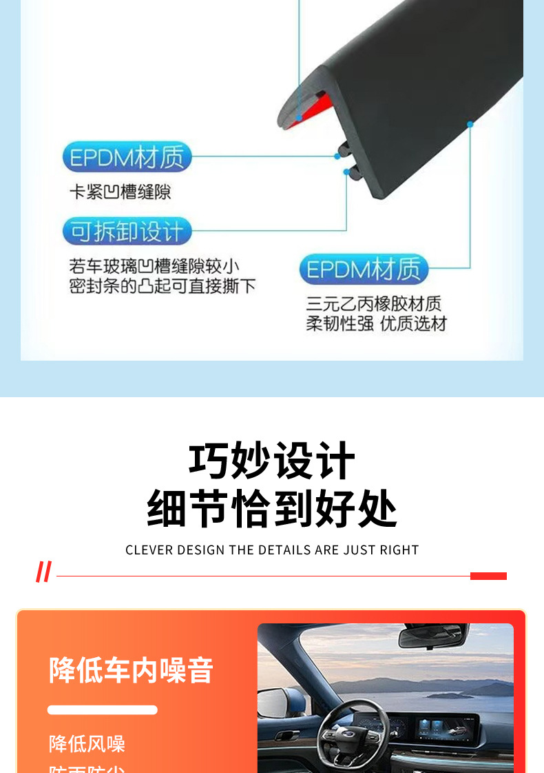 Window Sealing Strip, Car Glass Strip, Window Anti-Seepage Rain Glass Gap Clip, Door Noise Mute Strip