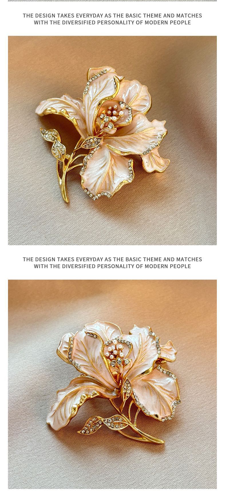 Ancient-Style Enamel Peony Flower Brooch for Women, Niche Retro Painted Floral Pin, Lapel Pin for Suit, Clothing Accessory