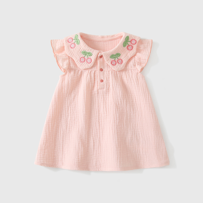 Summer New Girls' dress Western Style Thin Small Flying Sleeve Baby Girls' Korean Doll Collar Skirt for Going Out Children's Skirt