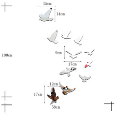 鴿子時尚鏡面牆貼11隻鳥兒簡約電視背景牆亞克力鏡面牆貼XN005