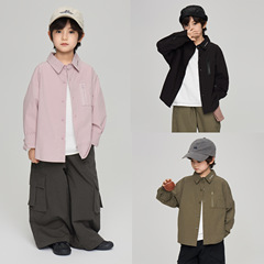 2025秋季童装新款儿童工装风宽松衬衣男中大童舒适纯棉长袖衬衫潮