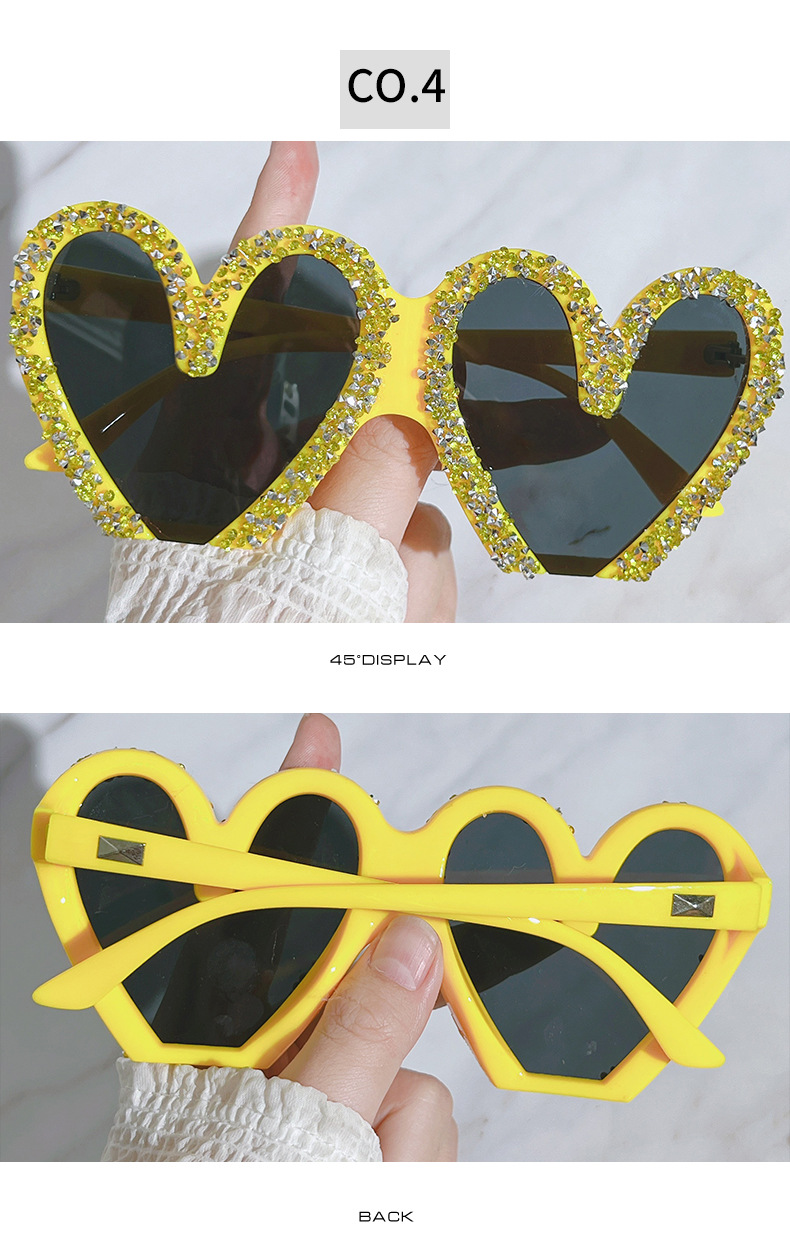 Streetwear Heart Shape Pc Special-shaped Mirror Diamond Full Frame Glasses display picture 2