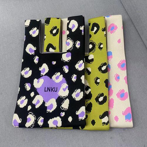 2024 Amazon ebay Korean version wool bag leopard print fashion simple knitted bag shoulder bag tote bag factory