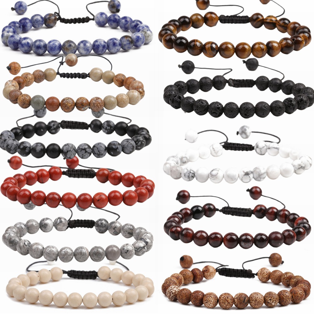 Joyería transfronteriza europea y americana DIY pulsera tejida con cuentas ojo de tigre pulsera de piedra de copo de nieve de pino blanco pulsera de los hombres