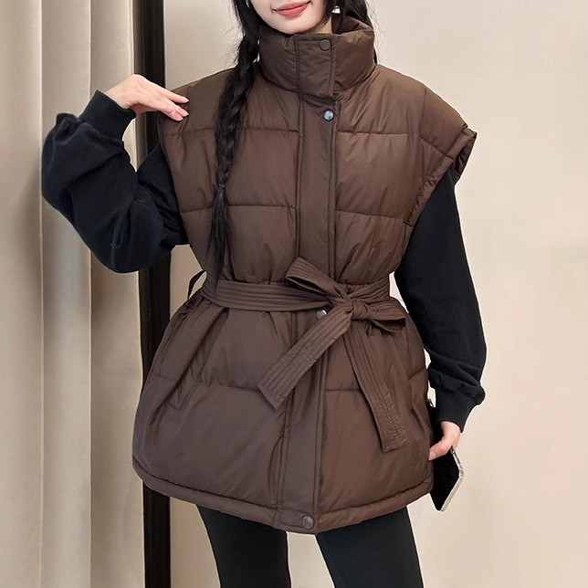 系带收腰棉服背心马甲女秋冬新款立领2025年韩版宽松加厚洋气外套|undefined