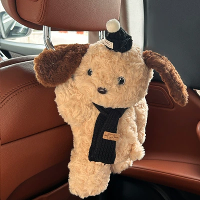 Car tissue box/set Monster Car Seat Back Tissue - black-bear-scarf-puppy-tissue-bag