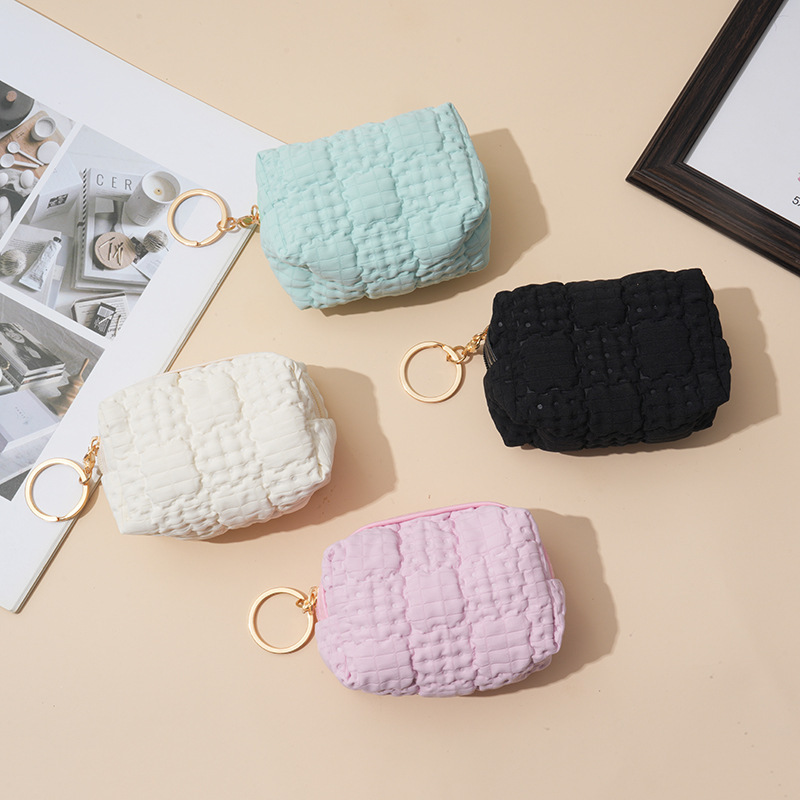 New Cream Fufu Waffle Coin Purse Macaron Color Girl Heart Quilted Cosmetics Bag Small Fragrant Style Earphone Bag