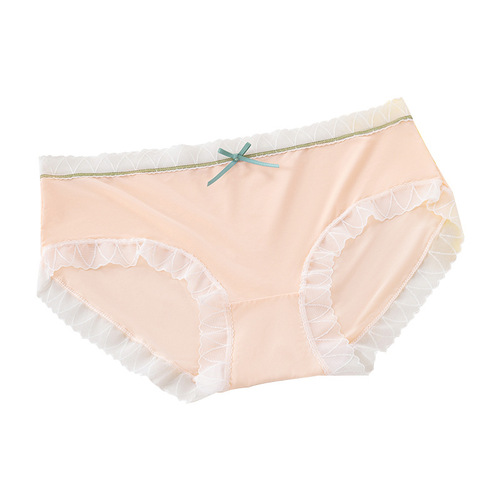 Women's seamless underwear, sweet and cute mid-waist pure cotton antibacterial pure lust nude mid-waist girl ice silk briefs summer