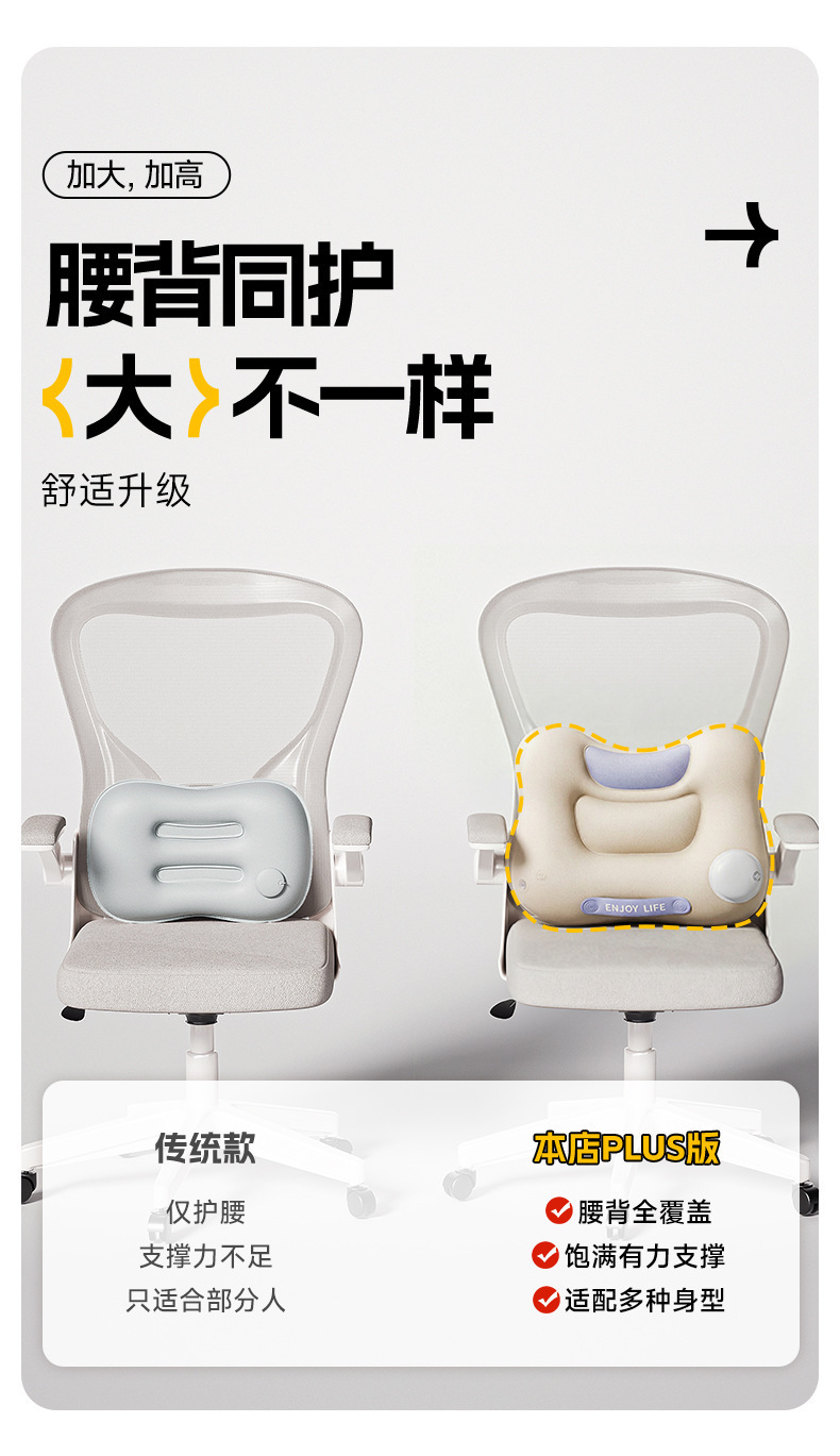 Car Lumbar Support Inflatable Waist Pillow Seat Cushion Adjustable Office Lumbar Pad