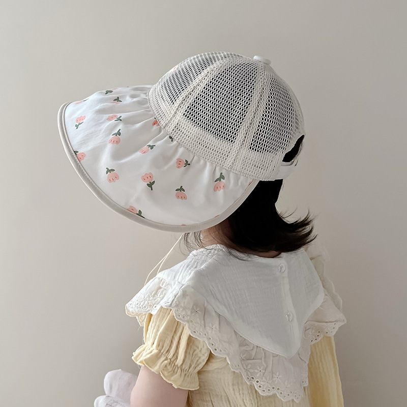 Sombrero para niños verano fino malla transpirable sombrero de ala grande sombrero de protección solar mujer bebé dulce flor sombrero de pescador