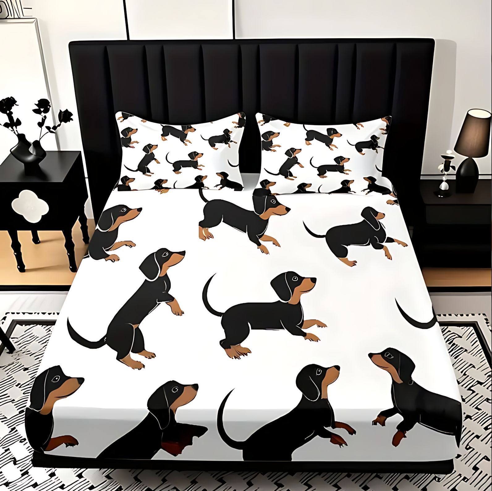 TEMU / JIT textil doméstico transfronterizo lindo pequeño salchicha impresión digital 3D cama de cama de cama de cama