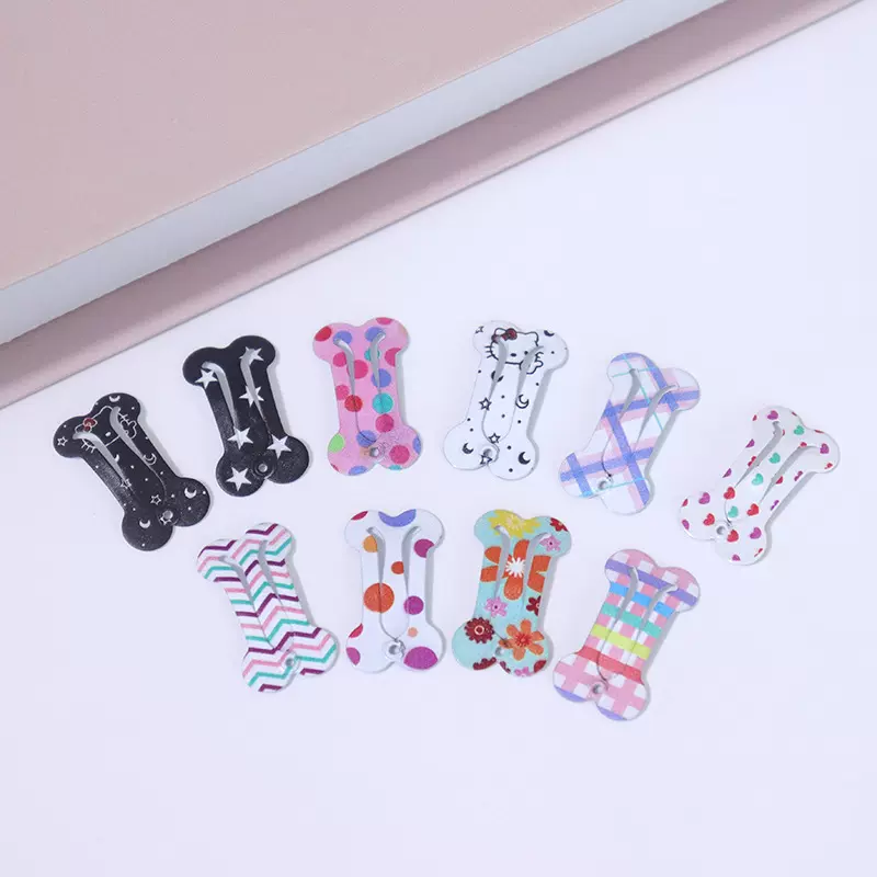 2cm迷你宠物BB夹彩色小方形发夹糖果色泰迪约克夏狗饰品骨头印花