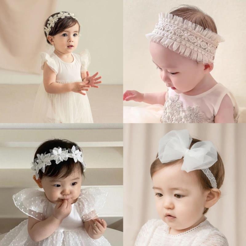 Baby lace flower hair band children's halogen door hair band princess style hollow embroidered bow hair accessories