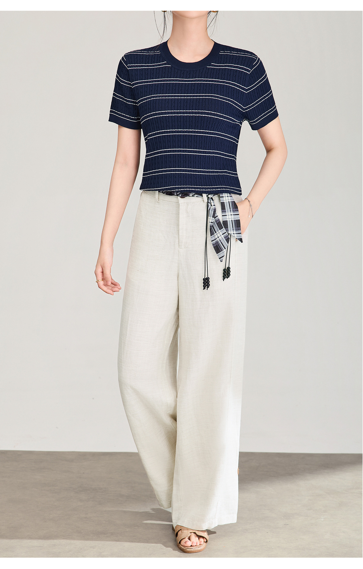 Quần culottes nữ ống rộng chất liệu linen phối dây rút cạp — màu sắc chi tiết 14