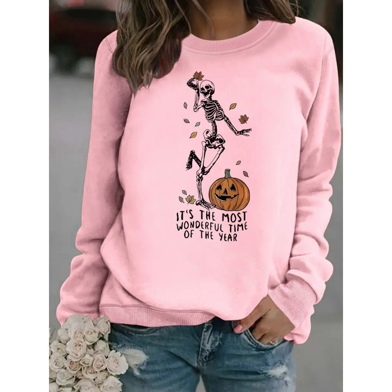 Herren-Sweatshirt mit Kürbis-Totenkopf-Print für Halloween – Gemütlicher Langarm-Pullover mit Rundhalsausschnitt für Damen und Herren (verschiedene Farben und Größen)_voghion.com