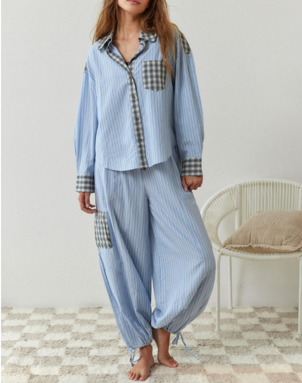 Women's Clothing Women's Plaid Shirt Set Long Sleeve Casual Home Wear Pajamas Autumn For Formal & Casual For Women_ecoleips.com