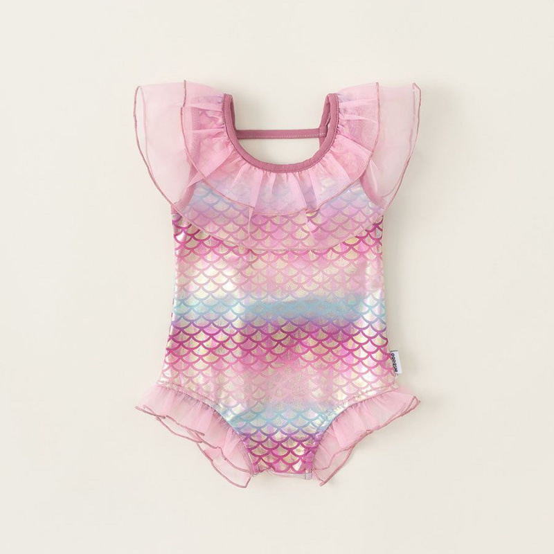 Mermaid Swimsuit Girls One-Piece Swimsuit Baby Girl Swimsuit Small Flying Sleeves Sweet Ruffle Swimsuit Baby Girl Cute