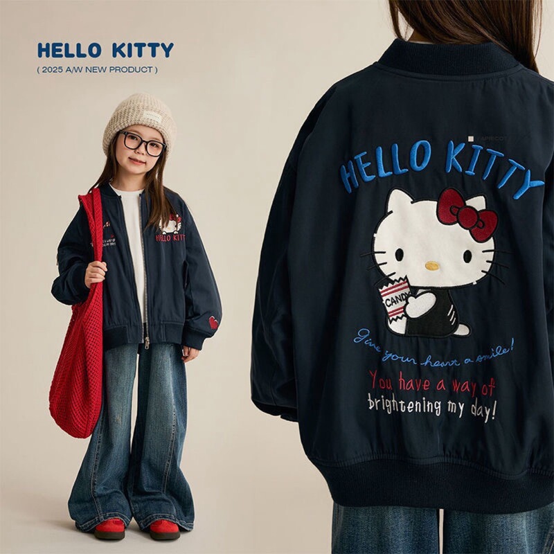 Girls Baseball Jacket Autumn and Winter 2025 New Style Kidsren's Kitty Cat Embroidered Jacket Girls Autumn Clothing Trend