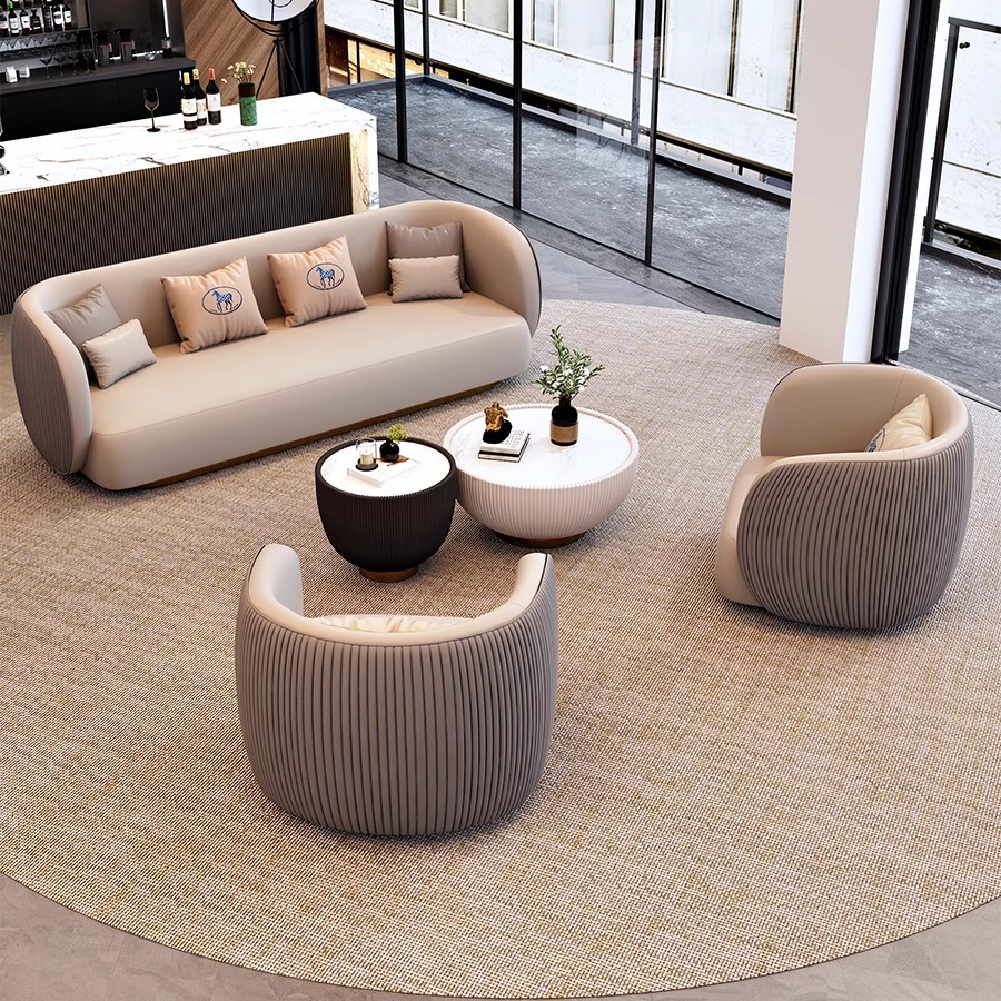 Hotel Lobby Seating Area Sofa Business Office Reception Sofa Nordic Office Straight Sofa Coffee Table Combination