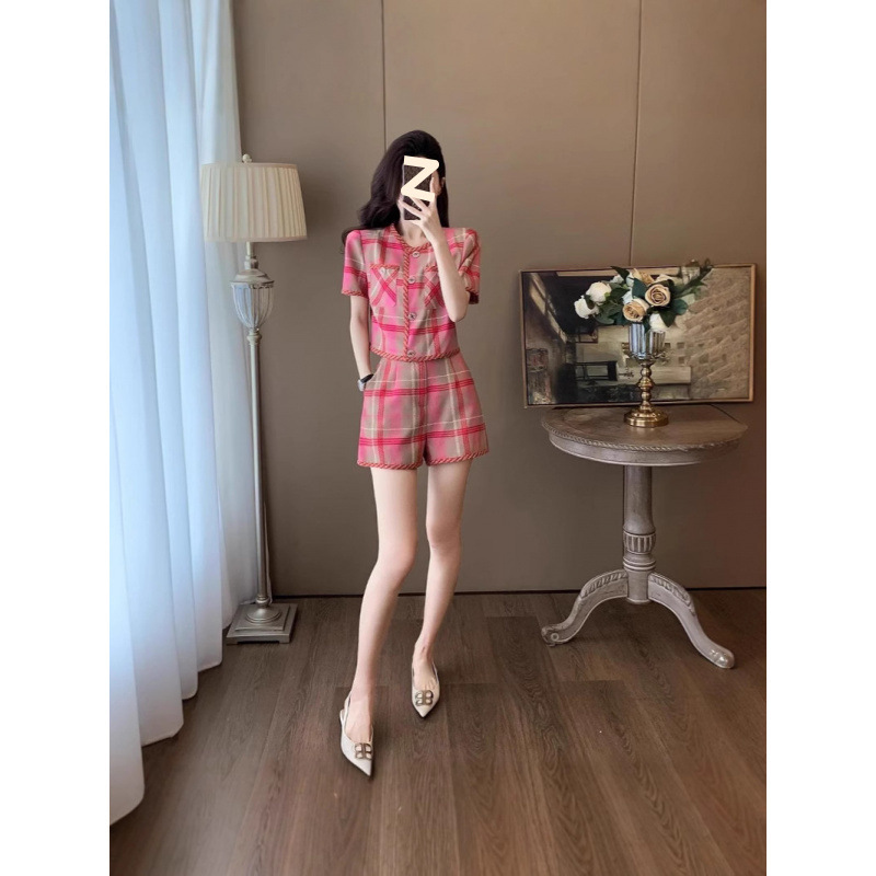 夏季酷飒拽姐炸街减龄洋气时尚小香风套装女夏款高级感短裤两件套