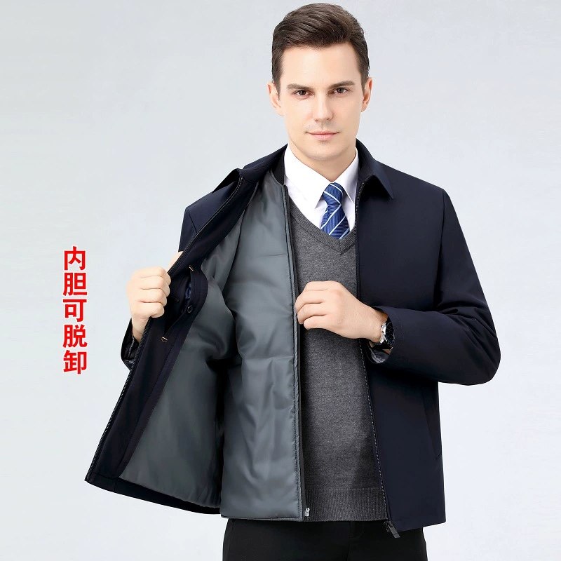 Demi-season silk keep warm down jacket for leisure, for middle age