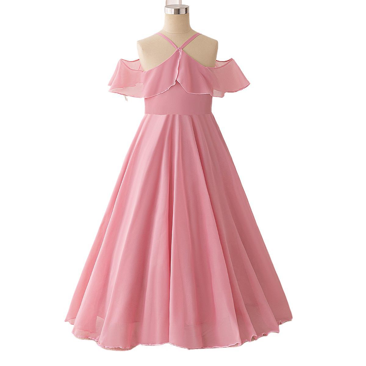 2025 nuevo vestido de cuello halter para niños grandes, falda larga de gasa de color sólido de verano, falda grande sin tirantes, falda, traje de baile